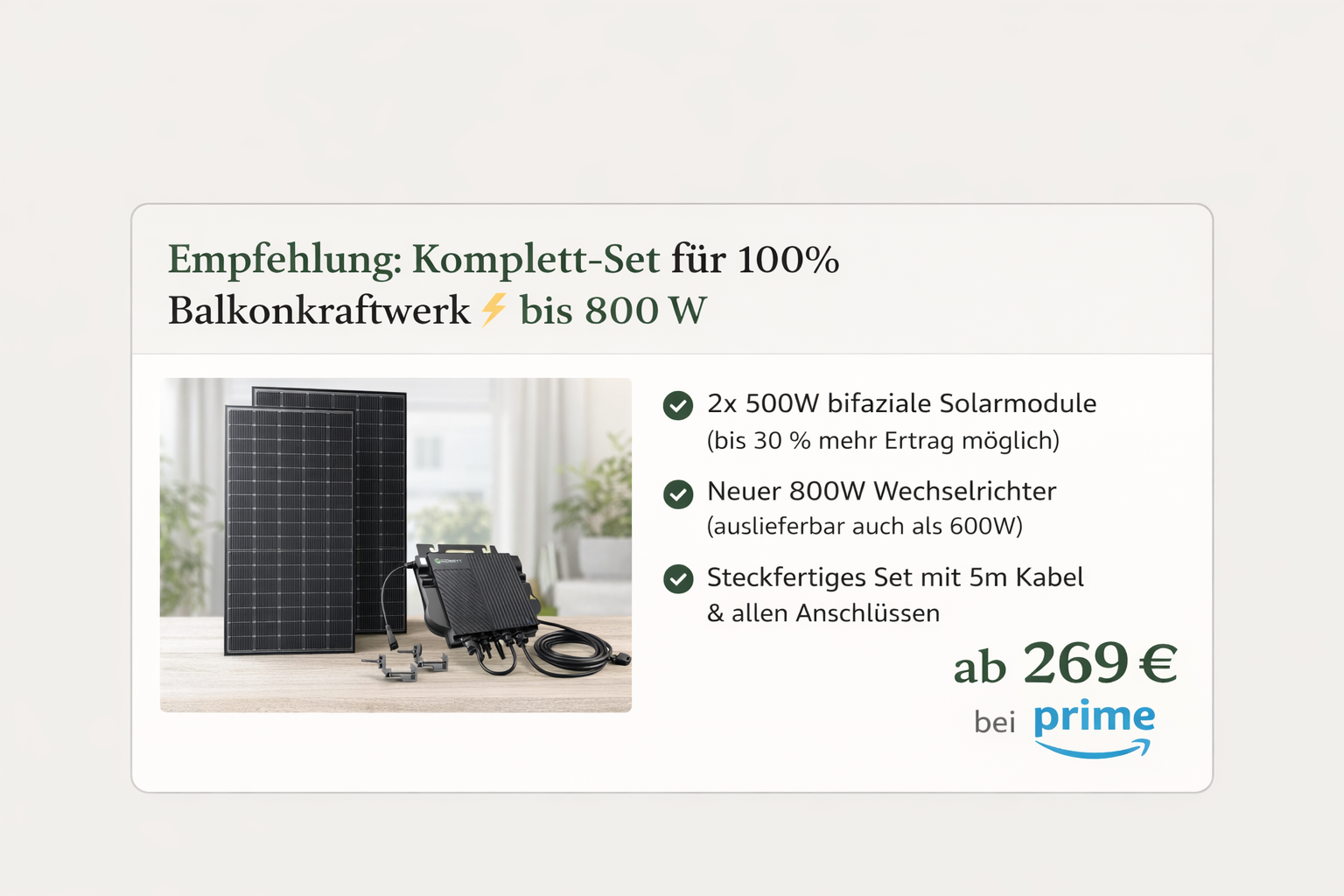 Balkonkraftwerk Komplett-Set – steckfertig, ab 269 Euro